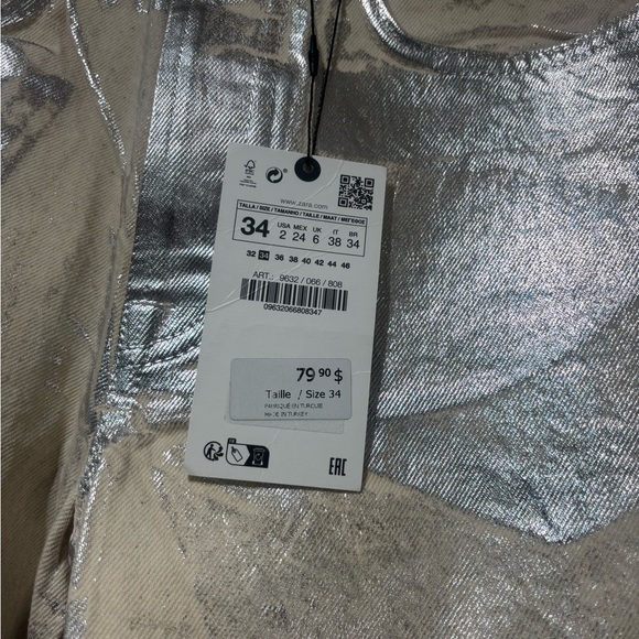 NWT Zara Boy Boy Fit Jeans Metallic Silver Size 2 - Picture 5 of 12
